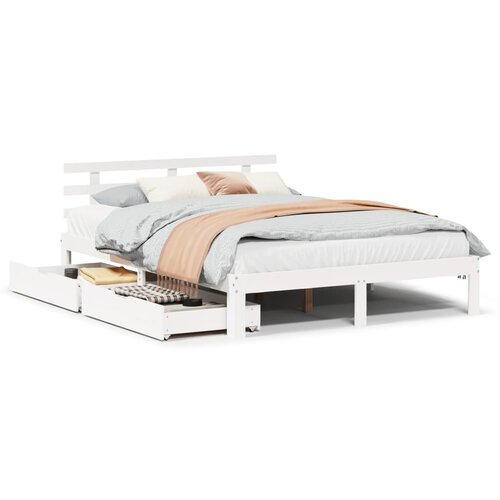 VidaXL Okvir kreveta s ladicama bez madraca bijeli 150x200 cm Slike