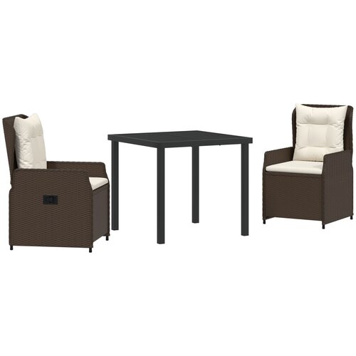 vidaXL 3 kom. set za objedovanje u vrtu smeđi poliratan, vrtni stol crn 80x80x73 cm Temperirano staklo Cijene