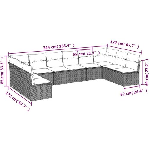 vidaXL 10-dijelni set vrtnih sofa s jastucima crni od poliratana Cene
