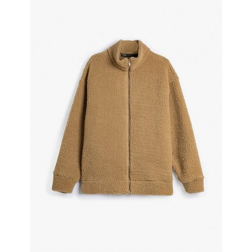 Koton Plush Sweatshirt Zippered Stand Collar Soft Textured Cene