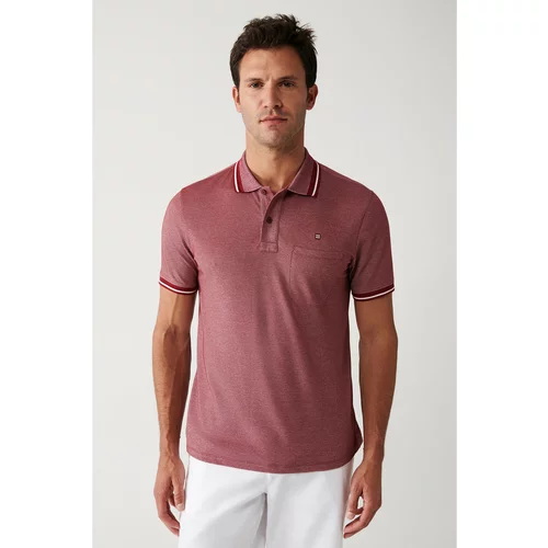 Avva Men's Burgundy Roll Up Collar Standard Fit Normal Cut 2 Buttons Polo Neck T-shirt with Pocket