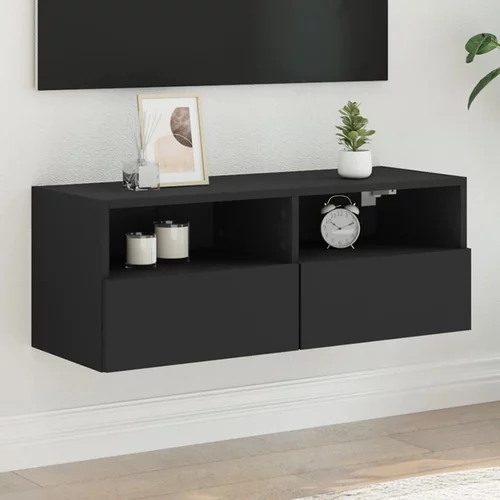 vidaXL Stenska TV omarica črna 80x30x30 cm iverna plošča