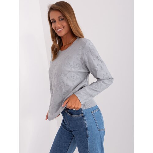 Fashion Hunters Grey women&amp;#039;s classic sweater with hems Slike