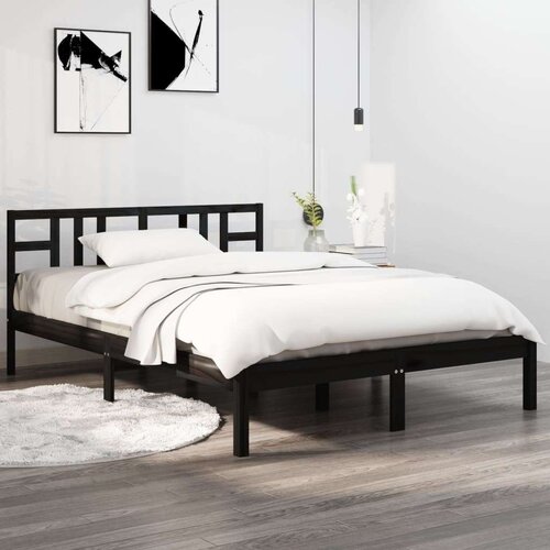  Posteljni okvir črn iz trdnega lesa 200x200 cm, (20645855) Slike