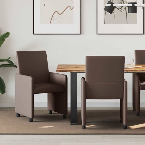 vidaXL Jedilni stoli s kolesi 2 pcs Rjava 57 x 66 x 94 cm Umetna koža Cene
