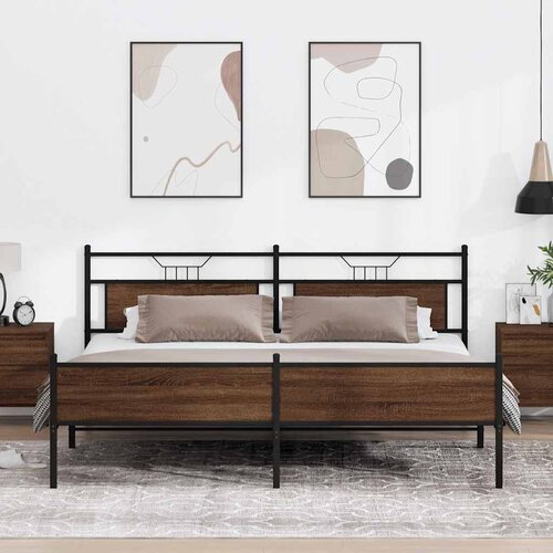  Metalni okvir kreveta bez madraca smeđa boja hrasta 200x200 cm Cijene