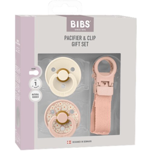 Bibs darilni set tolažilne dude colour in priponke za dudo loop blush Slike