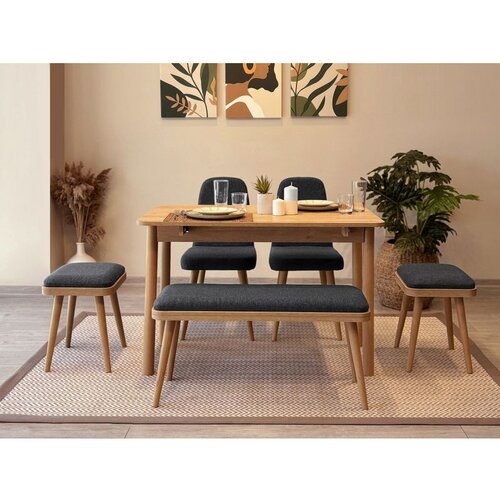 Hanah home Vina Mini 03 1053 - Oak, Anthracite OakAnthracite Extendable Dining Table & Chairs Set (6 Pieces) Cene