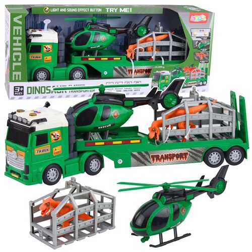  Set za prijevoz dinosaura: Kamion, Vučno vozilo, Helikopter, Svjetla, Zvuk Cene