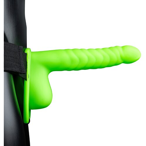 Ouch! Glow in the Dark Ribbed Hollow Strap-on with Balls 8&amp;quot; 21cm Slike