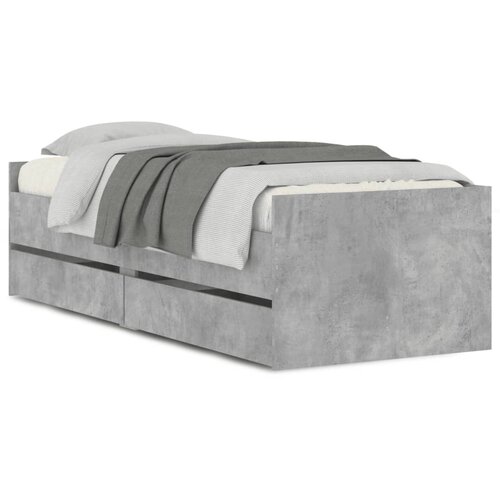 Maison Chic Posteljni okvir - Enojna postelja - Postelja za odrasle s predali betonsko siv 75x190 cm-J14937, (21759279) Slike