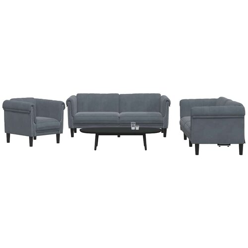  3-dijelni set sofa tamnosivi bar&scaron;unasti Siva Cijene