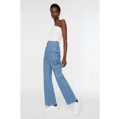 Trendyol Blue High Waist 90's Wide Leg Jeans with Cargo Pocket