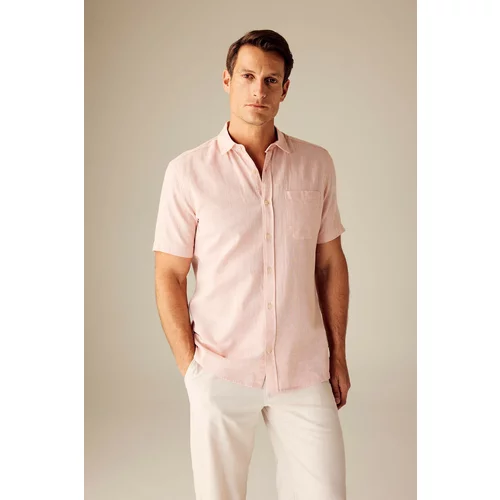 Defacto Regular Fit Polo Neck Linen Blend Short Sleeve Shirt