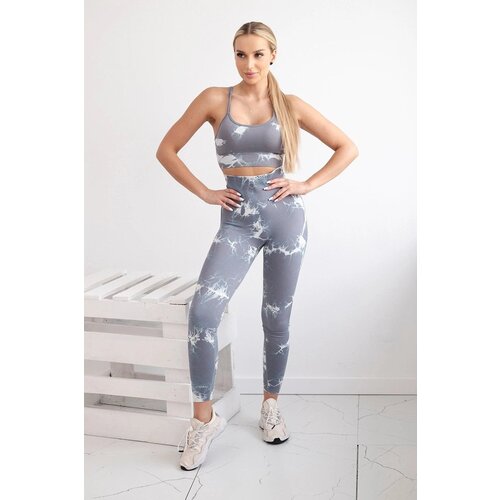 Kesi Women&amp;#039;s Fitness Set Top + Push Up Leggings - Grey/White Slike