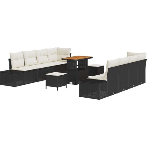  Set od 11 komada vrtnog kauča s jastučićima crni poliratan akacija 2-sjedalni vrtni kauč s jastučićima crni poliratan set o Cene