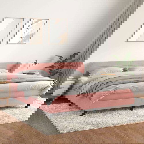  Box spring postelja z vzmetnico roza 160x200 cm žamet, (20894076) Cene