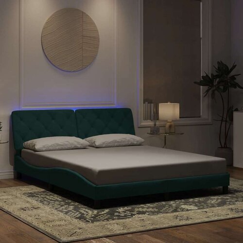 VidaXL Okvir kreveta s LED svjetlima tamnozeleni 160x200 cm bar&amp;scaron;unasti Slike