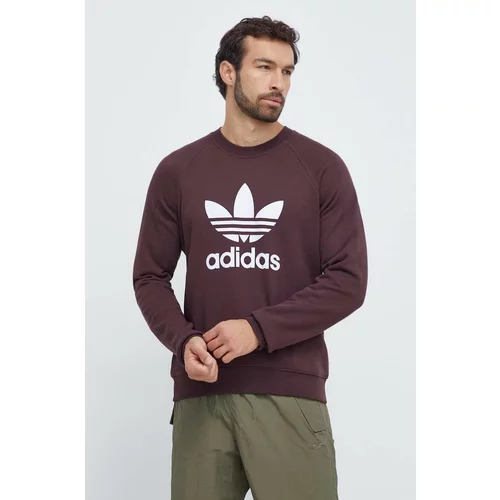 Adidas Bombažen pulover moška, rjava barva