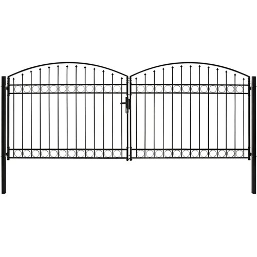vidaXL dvojna vrata za ograjo zaobljena jeklo 400x175 cm črna Cene