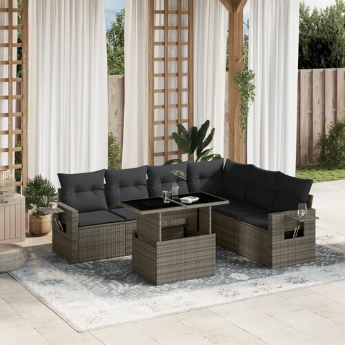 vidaXL Vrtna sedežna garnitura 7-delna z blazinami siv poli ratan Cene