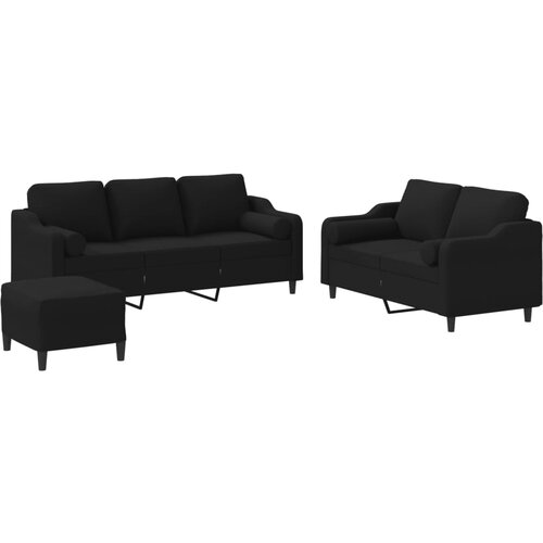  3-dijelni set sofa s jastucima crni od mikrovlakana Slike