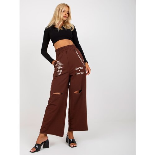 Fashion Hunters Dark brown wide sweatpants with a chain Slike