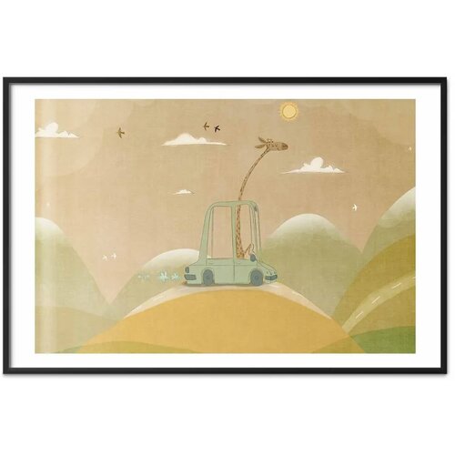  Plakat - Traveling Giraffe 90x60 Crni okvir s margom Slike