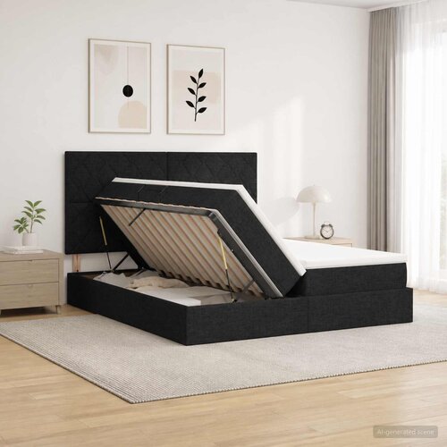  Krevet s od storage s uzglavljem Crna 180 x 200 cm Tkanina Cijene