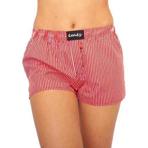 emes red and white shorts with stripes