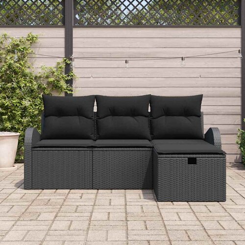  Sjedeća garnitura za vrt 4 kom. Crna poliratan 179 x 117 x 85 cm Slike