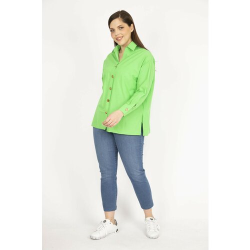 Şans Women's Green Plus Size Metal Buttoned Cuff Shirt Slike