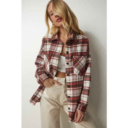  Women&amp;#039;s Tile Bone Patterned Oversized Stamp Lumberjack Shirt Slike