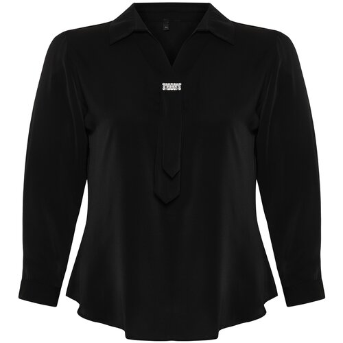 Trendyol Curve Black Woven Plus Size Stone Shirt Collar Blouse Slike