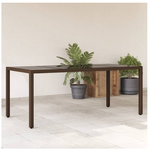 VidaXL Vrtna miza s stekleno plo&amp;scaron;čo rjav 190x90x75 cm poli ratan Slike