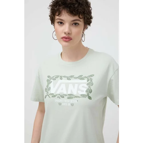 Vans Bombažna kratka majica ženski, zelena barva