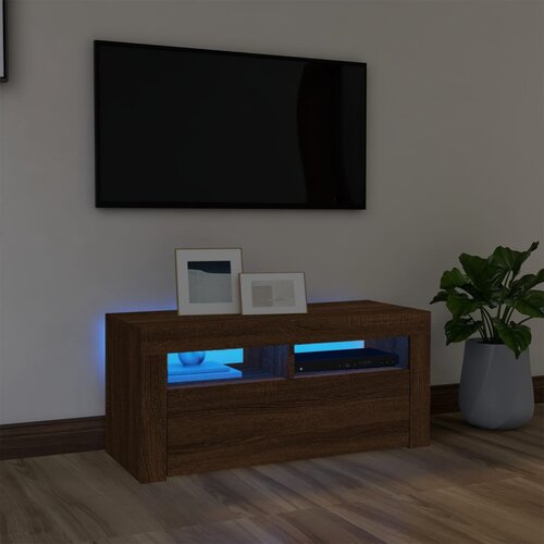 The Living Store TV omarica z LED lučkami rjavi hrast 90x35x40 cm - TV Omarica, (21375675) Slike