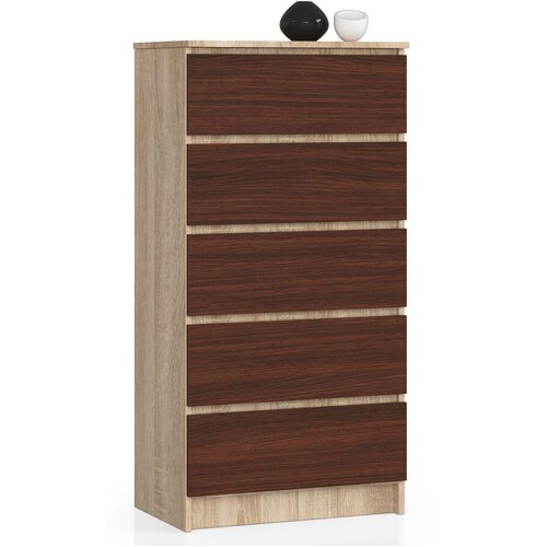 AKORD Komoda, 5 Predalov, Hrast Sonoma/Wenge, (5000332378) Cene