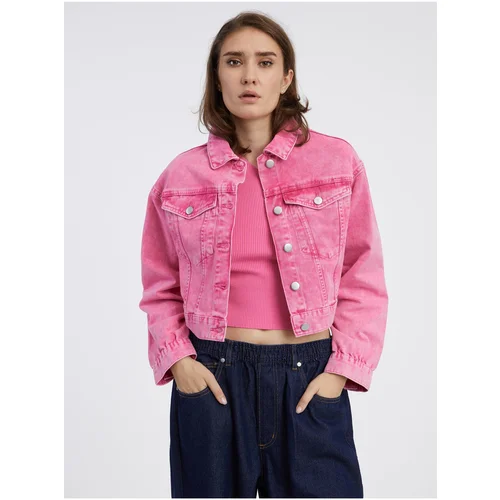 Pieces Navy Pink Women's Crop Top Denim Jacket Liv - Women's