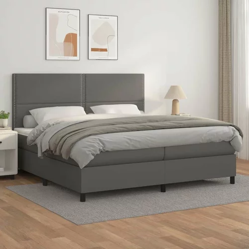  Krevet s oprugama i madracem sivi 200x200 cm od umjetne kože