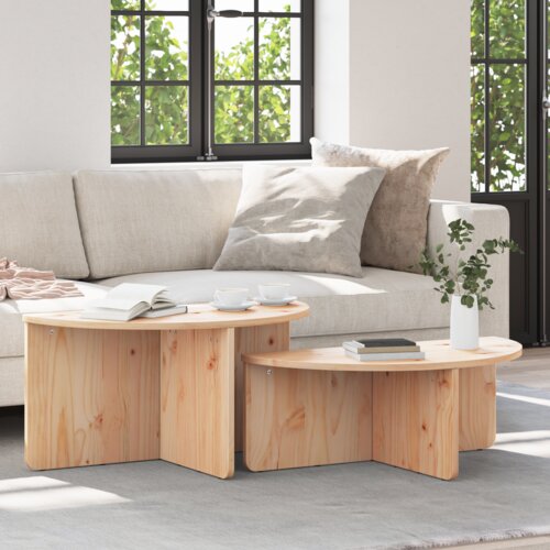 vidaXL Klubska miza 2 pcs Naravni 79 x 39.5 x 40 cm Masivno borovo les Cene