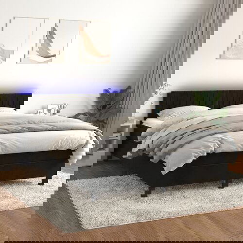 VidaXL Box spring postelja z vzmetnico LED črna 140x190 cm žamet Slike