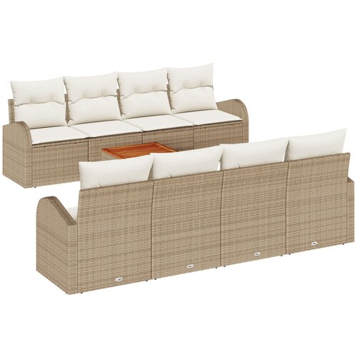 vidaXL 9-delni Vrtni Sofa Set z Blazinami Bež Poli Ratan Akacija, (22090868) Cene