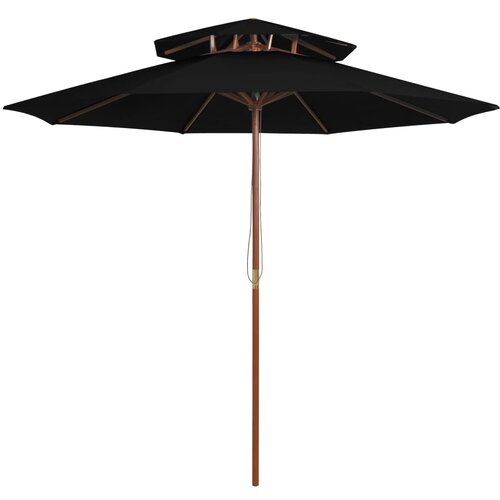 vidaXL Dvojni senčnik z lesenim drogom črn 270 cm, (20729235) Cene