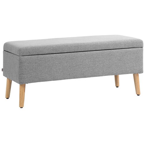 Nesta Sedežna klop s prostorom za shranjevanje, oblazinjena klop, 110x39x45 cm, siva, videz lana, iz kavčukovega lesa, za hodnik, spalnico in dnevno sobo, (5000493390) Cene