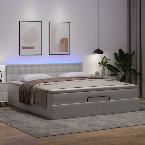 VidaXL Otomanski posteljni okvir z vzmetnico bel 180x200 cm um. usnje Slike