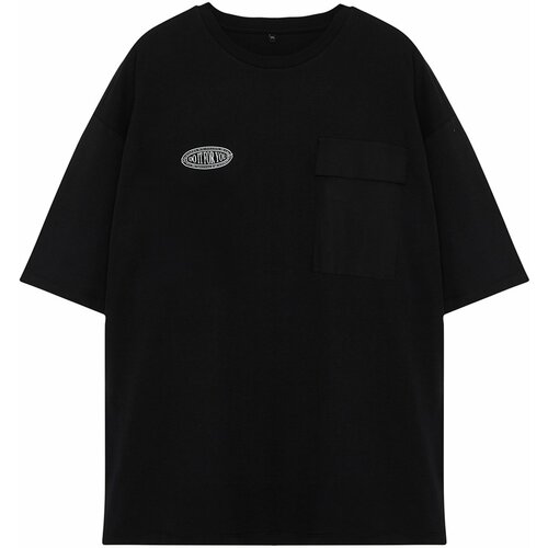 Trendyol Men's Plus Size Black Oversize Pocket Detail Printed 100% Cotton Comfortable T-Shirt Cene