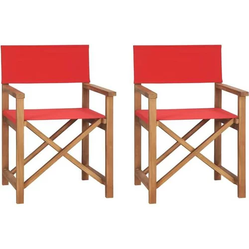  Zložljiv režiserski stol 2 kosa rdeče barve trdna tikovina