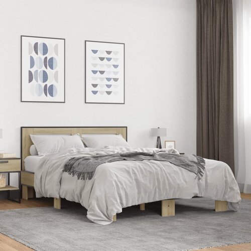  The Living Store Posteljni okvir sonoma hrast 120x190 cm inž. les in kovina - Posteljni Okvir, (21439942) Slike
