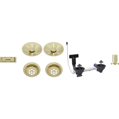 Blanco pribor satin gold infino set 2x3,5" za dve koriti (skodelice, infino okrasne rozete, c-prelivni prelivni set), z daljincem okrogel dvigalnik satin gold Cene
